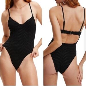 New Good American Black Jacquard Show Off One Piece Swimsuit Underwire Sz 5